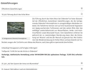 Aufgeklappte Liste der Gästeführungen&nbsp;&copy;&nbsp;Samtgemeinde Oldendorf-Himmelpforten