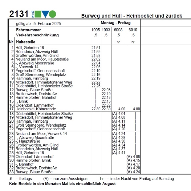 Fahrplan Discobus ab Februar 2025 Fahrplan Discobus ab Februar 2025 © KVG