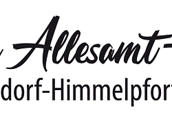 Schwarzer Schriftzug Die Allesamtgemeinde Oldendorf-Himmelpforten und ein buntes Logo